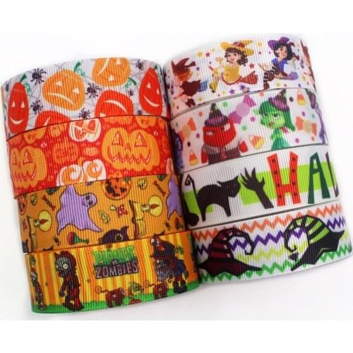I-191004-2340,7/8'' 22mm,10 yards Halloween Printed Grosgrain Ribbon Halloween Party Decoration DIY Crafts Gift Wrapping Ribbon