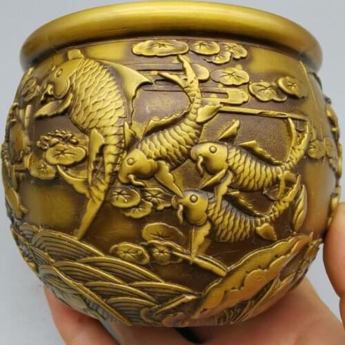 China brass archaize lotus fish tank crafts statue