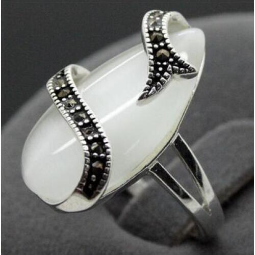 Free Shipping noble 24*13mm RARE WHITE OPAL STERLING SILVER 925 BALI HANDCRAFTED RING SIZE 7/8/9/10
