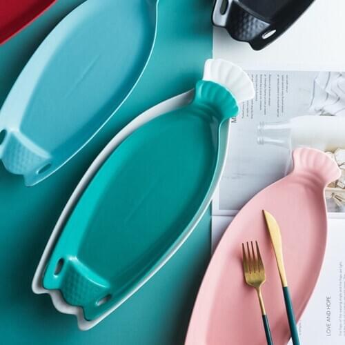 Creative shrimp type ceramic plate solid color glaze oven ceramic plate hotel home steak dessert kitchen ceramic plate