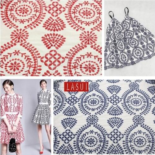 LASUI 3yards=1lot 2colors 2017 cotton folk style full lace embroidery fabric handmade DIY princess dress skirt cloth M0013