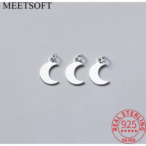 MEETSOFT Trendy 925 Sterling Silver 2pcs/lot Minimlist Moon Charms Special of DIY Handmade Fine Jewelry Necklace Accessory