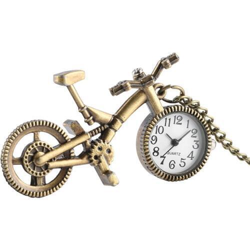 Mini Cute Bike Bicycle Shape Pocket Watch for Children Girls Boys Watches with Necklace Pendant Quartz Clock Kids Birthday Gifts