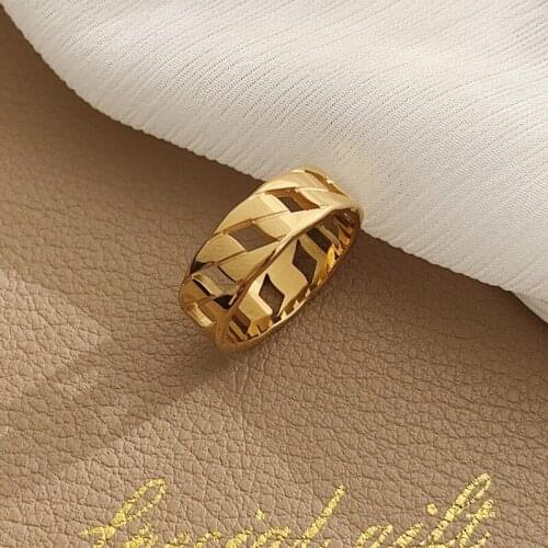 YUN RUO Fashion Personality Gold Chain Ring Finger Ring Yellow Gold Woman Gift Titanium Steel Stainless Steel Jewelry Never Fade