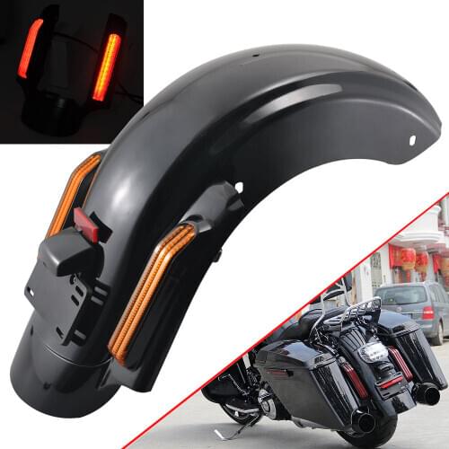 Motor Rear Fender Mudguard & Fender Extension LED Tail Lights Amber Lens For Harley Touring Electra Street Glide Road King 14-19