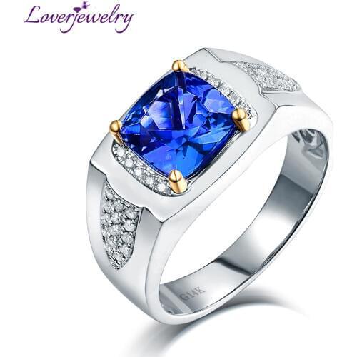 LOVERJEWELRY Ring Real 14K White Gold Natural Mens Tanzanite Ring Luxury Diamond For Boyfriend Christmas Fine Jewelry Dad Gift