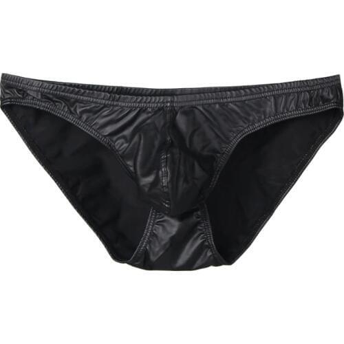 Men Mesh Underwear Leather Low Waist Ropa Interior Hombre Sexy Mens Bikini Briefs Black Mens Underwear Sexy Briefs MPS004