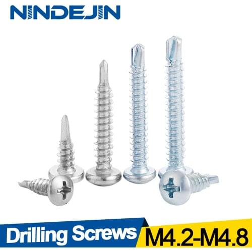 NINDEJIN 30pc Phillips round head self drilling screw 410 stainless steel zinc plated M4.2 M4.8 hardiflex screw for sheet metal