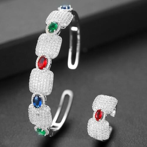 New Hot Luxury Trendy Jewelry Sets For Women Wedding Zircon Crystal CZ Dubai Bridal Bangle Ring Sets aretes de mujer modernos