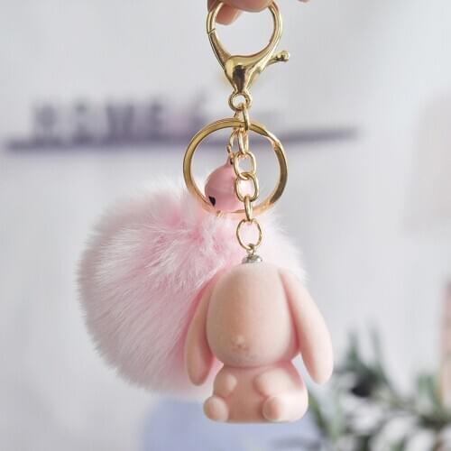 New Style for Autumn and Winter Cool Flocking Cute Rabbit Mouse Pom-Pom Key Ring for Your Favorite Animal