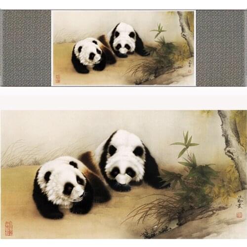 Panda painting traditional Chinese Art Painting silk scroll panda art painting Chinese wash paintingPrinted painting