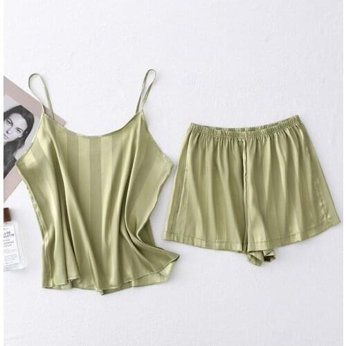 Pajamas Womens Summer Sexy Silk Suit Suspender Shorts Robe Three Piece Court Style Nightdress