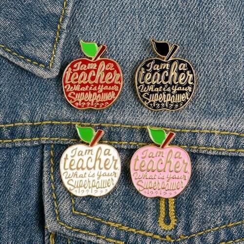 Teachers Day Gift Four-color Apple Teacher Brooch Enamel Pins Metal Broches for Women Badge Pines Metalicos Brosche Accessories