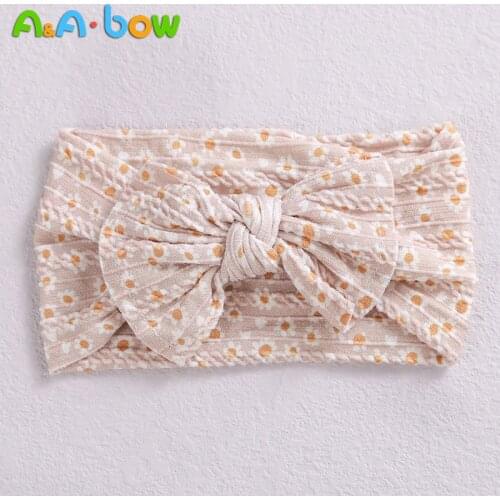 Printed Cable Baby Bow Headband Nylon Girls Hair Band Elastic Headwear for Child Floral Turban Newborn Baby Hair Accessories
