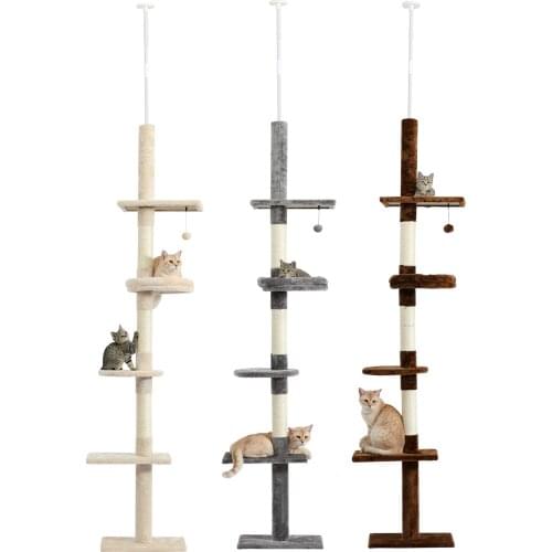 Adjustable 228-274cm Height Floor-to-Ceiling Vertical Cat Tree Stable Tall Cat Climbing Tree Cat Kittens Cat Toy