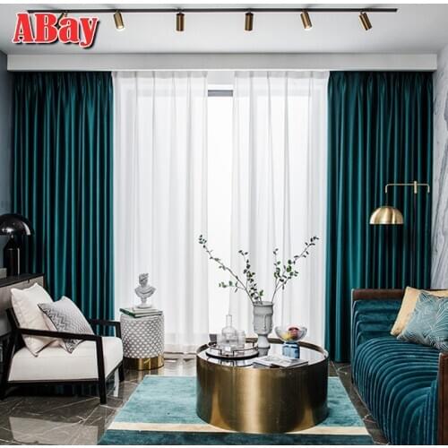 Luxury Blackout Curtain for Living Room Solid Thick Smooth Blackout Curtain for Bedroom Thermal Window Drapes Decoration Fabric