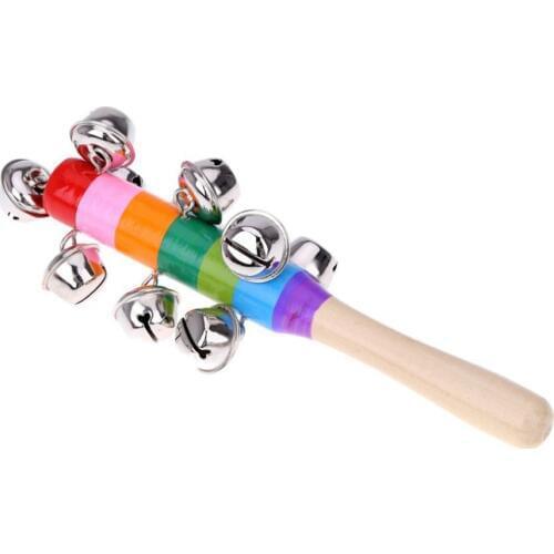 Hand Held Bell Stick with 10 Metal Ball Rainbow Percussion Musical Toy