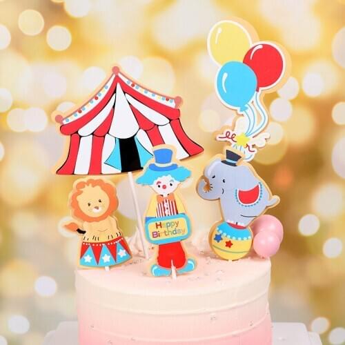 Happy circus clown cake topper children birthday party supplies candy bar decoration paper baby shower decoration supplies