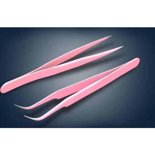 Curved Straight Stainless Steel Tweezers False Eyelash Rhinestone Nipper Picker Makeup Nail Tools