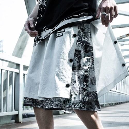 Fake Two Pieces Summer Casual Shorts Men Hip Hip Techwear Sporty Bandana Paisley Print Short Pants Male Elastic Waist Streetwear
