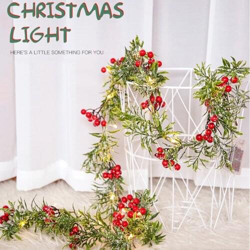 2M Snowflake Red Fruit Pine Branch Vine LED String Lights Battery-Powered Fairy Light Christmas Wedding Holiday Decoration Light