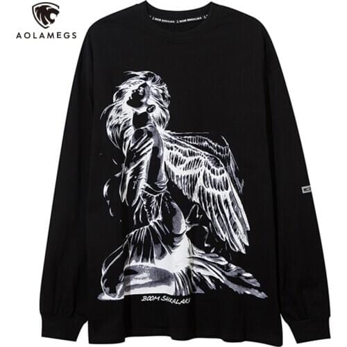 Aolamegs Casual Gothic Diablo Sweatshirts Men High Street Hip Hop Angel Print Hoodie Pullover Spring Streetwear Long Sleeve Tees