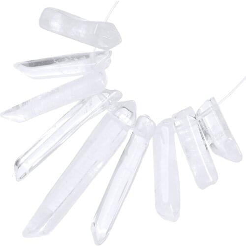 TUMBEELLUWA Set of 9 Natural Rock Crystal Quartz Points Top Drilled Healing Reiki Gem Stone Beads for DIY Jewelry Makings