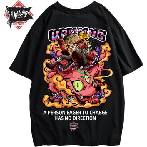 UPRISING Chinese style cartoon illustration printed short sleeve hip hop street dance T-shirt Japanese European and American