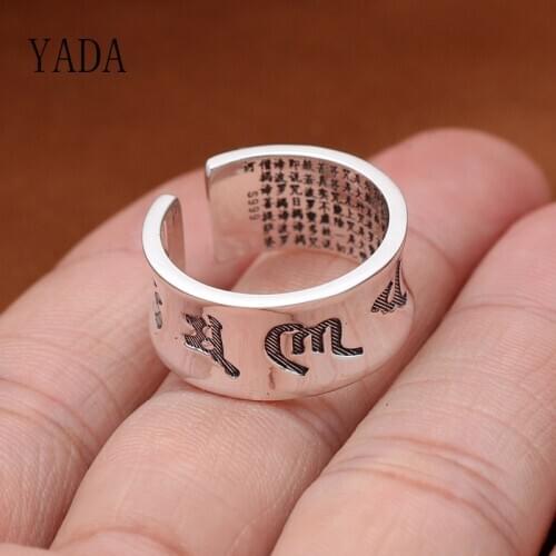 YADA GIFTS Six Word Mantras Amulet Rings for Men&women Hollow Couples Ring Lotus Sanskrit Buddhist Mantra Jewelry Ring RG200008