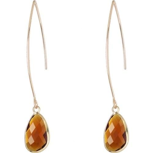 New squre Glass rimmed long brass round drop earring for women