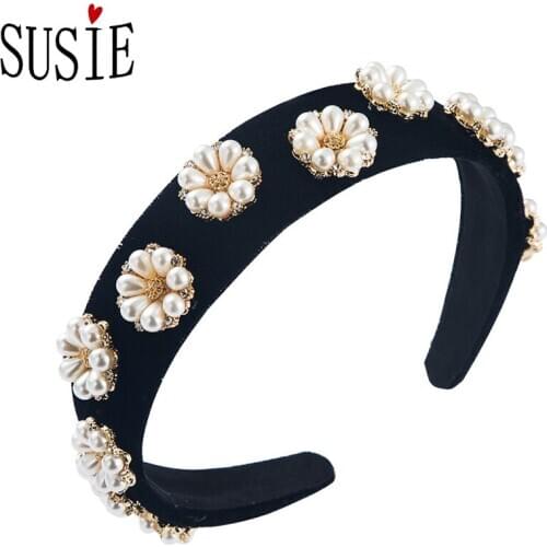 LOVE SUSIE Pearl Headbands Baroque Palace Vintage Style Women Hairbands Flower Rhinestones Luxury Hairwear Party Accessories