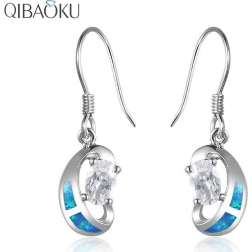 Real 925 Sterling Silver Drop Earrings Blue Opal Zircon Silver Earrings for Women Temperament Fashion Ear Jewelry Gift
