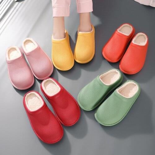 Women EVA Slippers Winter Warm Waterproof Winter Cotton Slippers Plush Waterproof House Thick Bottom Men Shoes