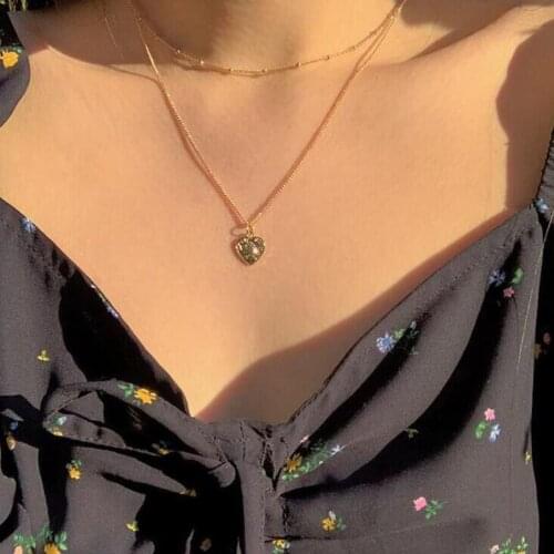 Gold color Choker Necklace for women 2 Layers heart head Pendant Chain Necklaces & Pendants velvet chokers Fashion Jewelry