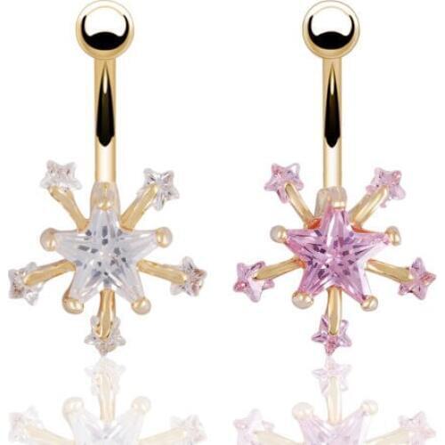 New Arrive Star Zircon Belly Bar with Gem 316L Surgical Steel Navel Bell Button Ring for Women Girl 12pcs/lot Free Shipping