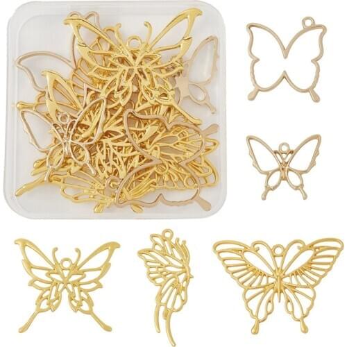10pcs/box Alloy Golden Butterfly Pendants Open Back Bezel for DIY UV Resin Bracelets Necklace DIY Jewelry Making Decor
