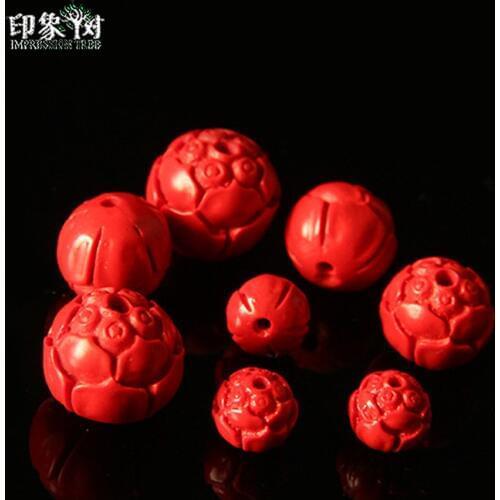 10Pcs/Lot 8/10/12/14mm Handmade Lotus Carving Cinnabar Beads Handmade For DIY Bracelets Necklace Jewelry Components Makings 612