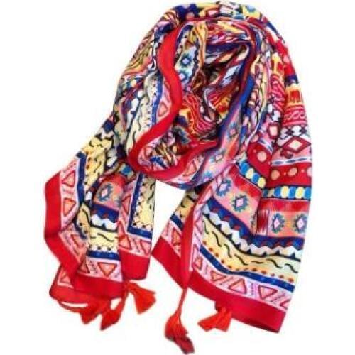 2019 Newest Cotton Geometry Print Tassel Scarves Shawls Wrap Women Long Bohemia Style Beach Scarf Hijab Free Shipping