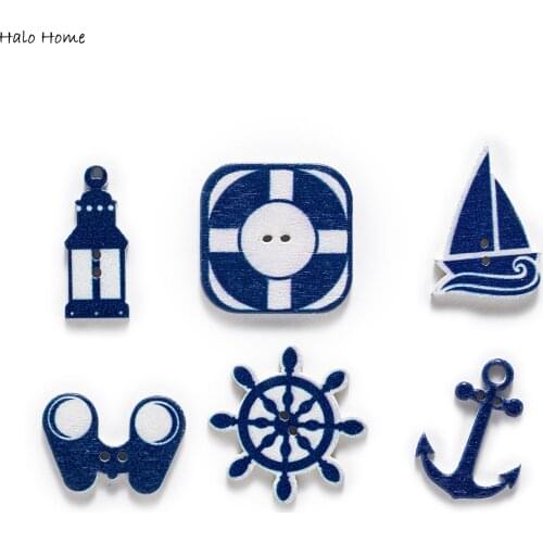 30pcs Navigation theme 2 Hole Wood buttons for Sewing Scrapbook Clothing Crafts Handwork Accessories Jacket Card 13-30mm