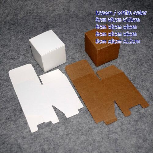 50pcs In/ 8x8x6/7/8/9/12cm 4sizes White/kraft Paper Box Diy Lipstick Perfume Oil Bottle Packaging Boxes For Tube Valve Packing