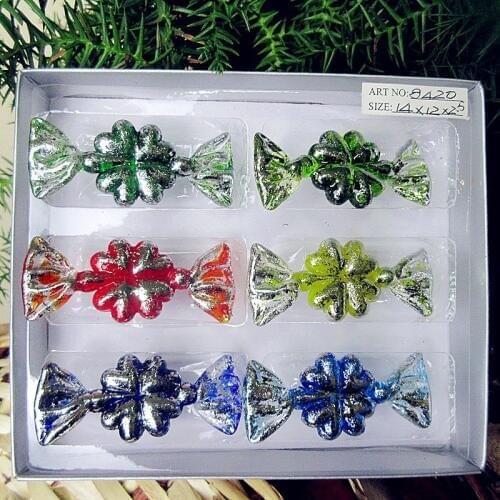 6pcs hand blown ancient Four Leaf Clover shape foil murano glass candy home Christmas decoration accessories glass sweets gifts