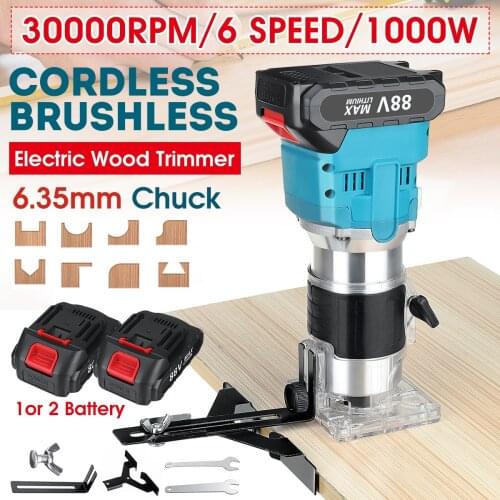 88V 30000RPM 6 Speeds Electric Trimmer Brushless Cordless Rechargeable Wood Router Hand Trimming Machine for Makita 18V Battery