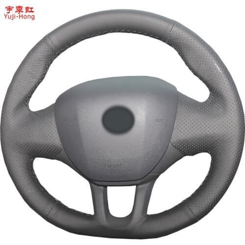 Yuji-Hong Car Steering Wheel Covers Case for Peugeot 2008 Microfiber Leather Car Styling Hand Stitched Cover