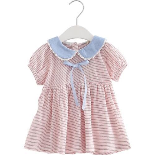 Preppy Style Peter Pan Collar Striped Baby Summer Dress for Girls Cotton Infant Dresses Toddler Girls Clothes 0-2T 2 Color