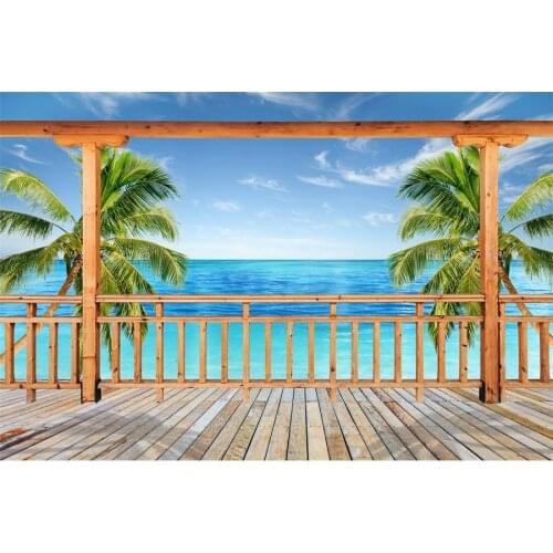 Tropical Sea Palm Tree View Platform Photography Backgrounds Baby Child Portrait Photographic Backdrops For Home Photo Studio