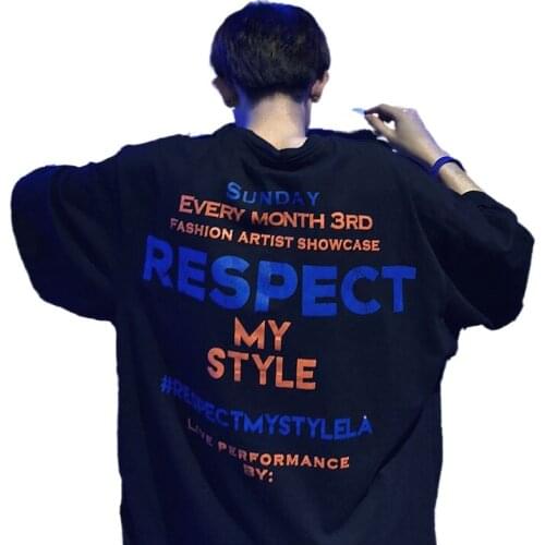 Harajuku Wind Korean version of the five-sleeve t-shirt mens Hong Kong wind loose half-sleeve boys trend short-sleeved T-shirt