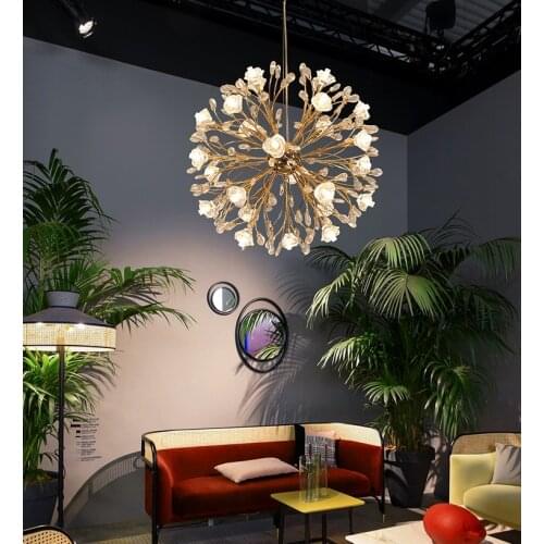 Nordic Crystal Chandeliers Lighting Postmodern LED Dandelion Round Pendant Hanging Lamp Bedroom Living Room Lights Lustre