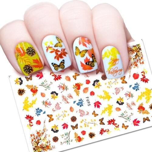 Maple Leaf Butterfly adhesive 3d nail sticker foil nails art decoration cute cartoon designs nail decals manicure supplies tool