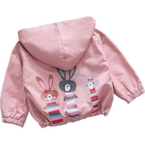 Baby Girls Jacket Coats Spring Autumn Cartoons Cardigan Hooded Kids Clothes 2 3 4 5 6 7 8 Years Old Children Zipper Outerwear