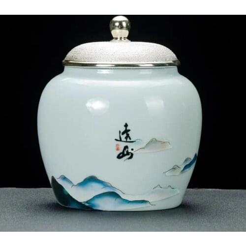 Landscape Tea Cans Mountain Cloud Printed Pu'Er Packaging Box Moisture-Proof Special Jars Porcelain Sealed Tank Coffee Storage